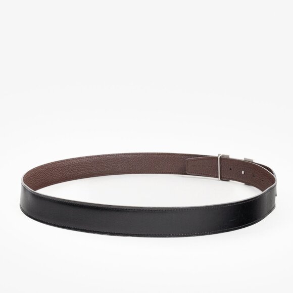 Hermes Black/Brown Togo Calfskin H Buckle Reversible Belt - Picture 2 of 8